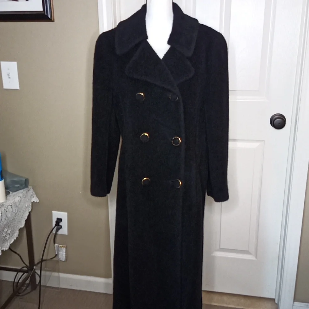Vintage Full-Length w/Lapel & Faux Fur Look Double Breasted Gold Button … - Picture 1 of 13